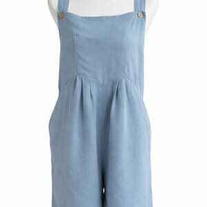 Light Blue Linen-Blend Shorts Romper | Size XL